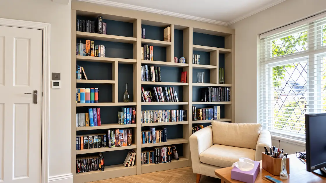 modern style random shelves bookcase