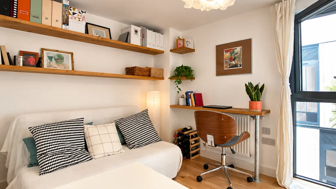 natural wood floating shelves