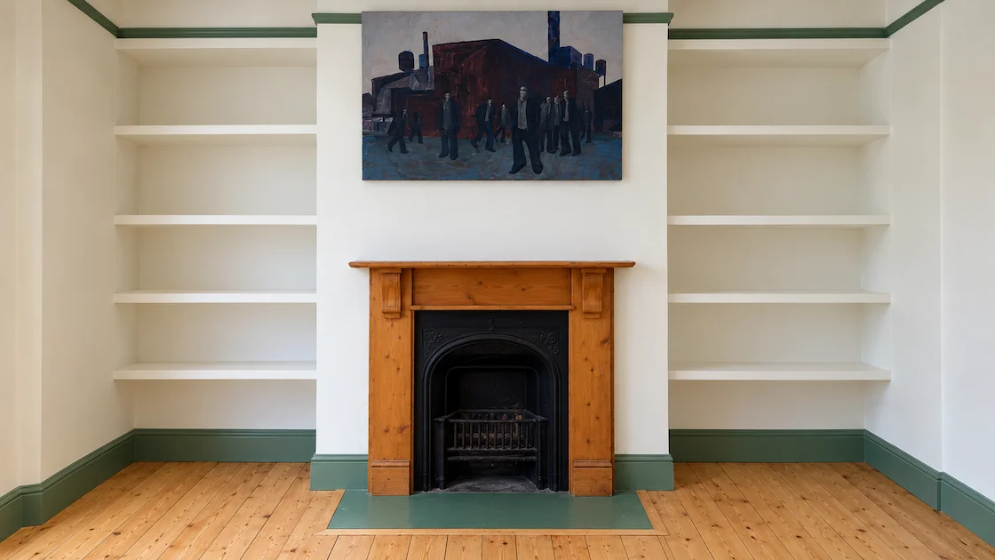 white bespoke shelving London house
