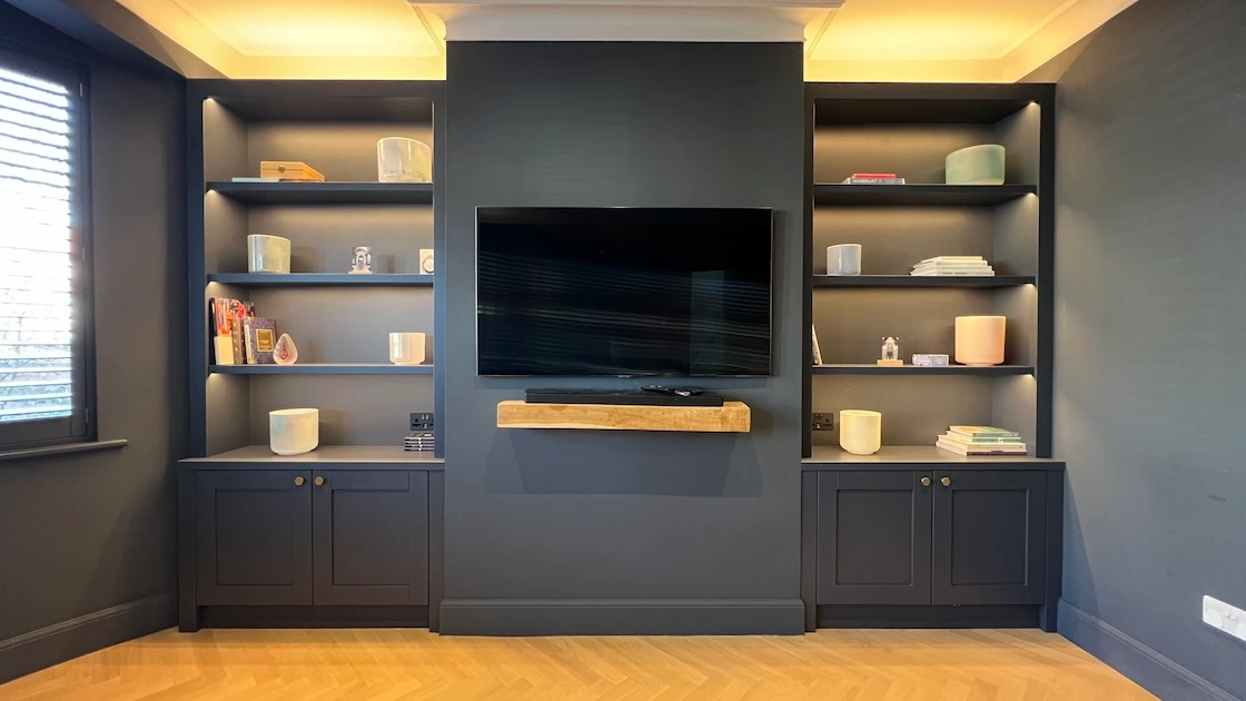 Modern living room with stylish shelves