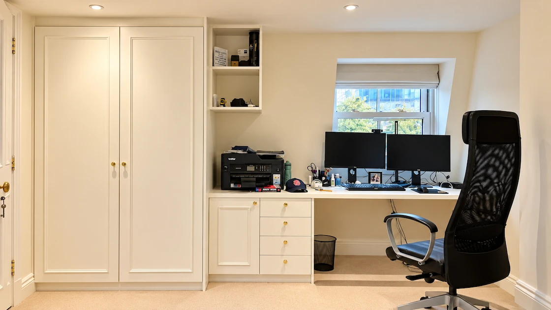 bespoke home office furniture installed in loft eave