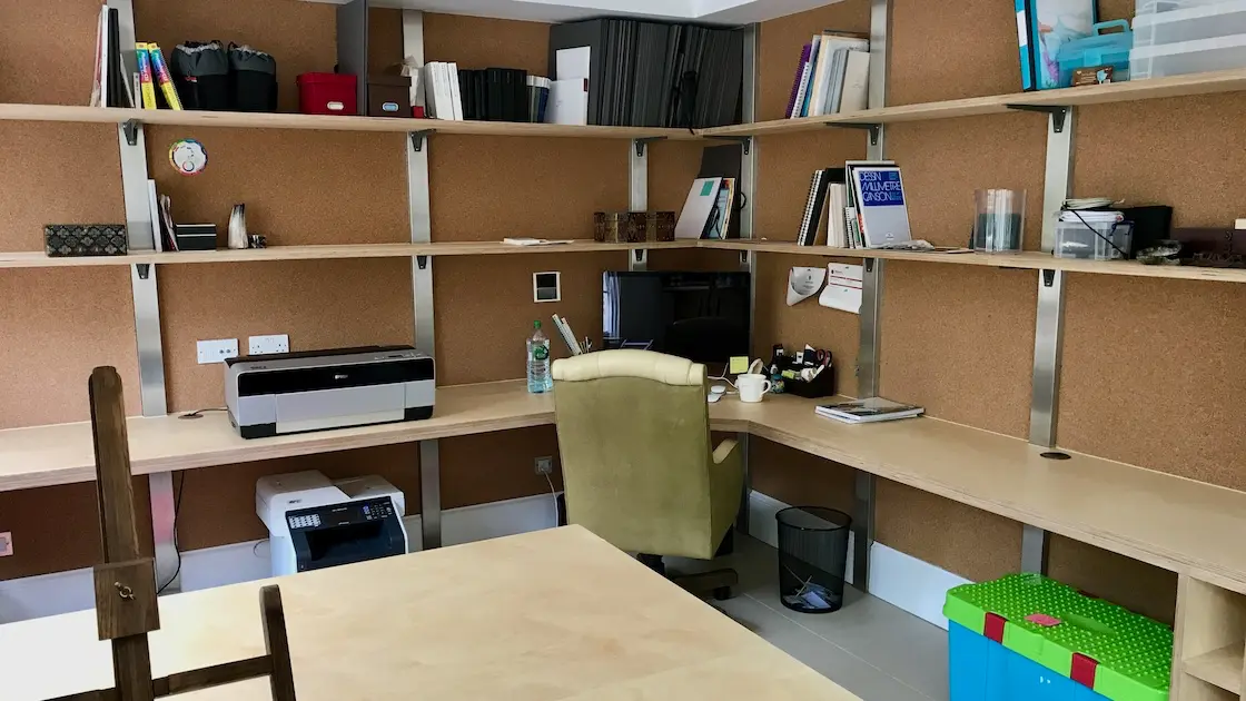 Neatly organised home office workspace.