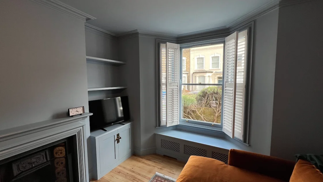 interior with window seat and shelving