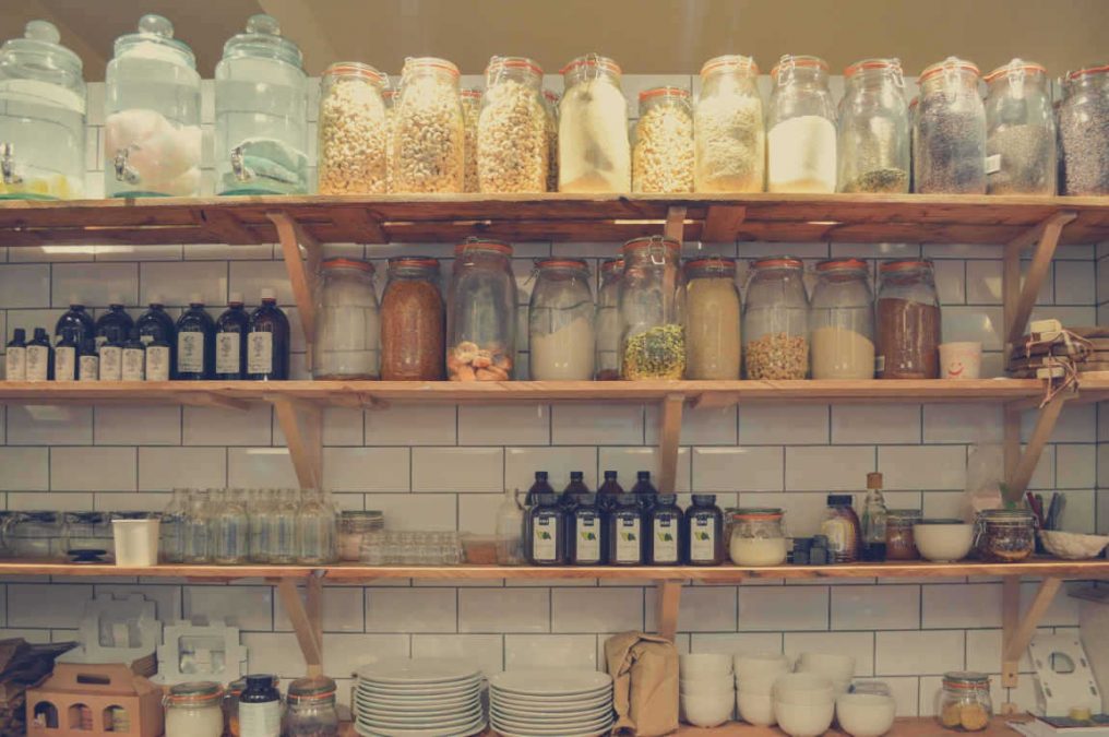 wooden shelves