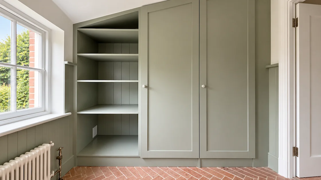 green bespoke under eaves cupboard